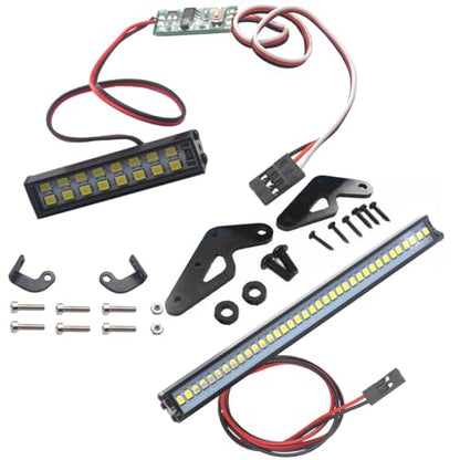 16LEDs RC Crawler Car LED Light Bar Roof Lamp Simulation Spotlight Kit 5-8.4V & Super Bright 36 LED Light Bar Metal Roof Lamp Lights
