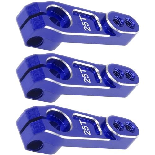 ShareGoo 3Pcs Metal 25T Servo Horn 25 Teeth Steering Servo Arm M3 Threads Compatible with Futaba Savox Power HD HSP Servos Motor Fit for 1/8 1/10 RC Off Road Crawler Drift Car Boat (Blue) - color: Blue