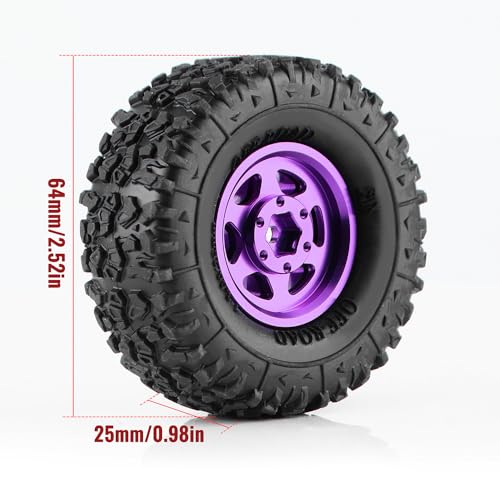 GLOBACT 1.3 Beadlock Wheel Tires -3.75mm for SCX24 AX24 TRX4M 1/18 1/24, PL - color: Purple