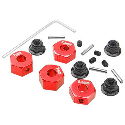ShareGoo Aluminum 12mm Hex Wheel Hubs Hex Adapter & Flanged Lock Nuts Compatible with Traxxas 2WD Slash Rustler Stampede 1/10 RC Car (Red) - color: Red