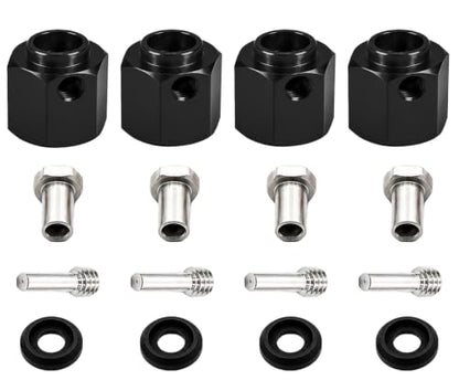 4PCS 12mm Hex Hub 10mm Offset Wheel Hex Extension for Traxxas TRX4 TRX6 | CNC Metal Wheel Spacer for RC Crawlers Helps Increase Track Width and Side-Hill Stability Reduce Vibration Add Tire Clearance - color: black