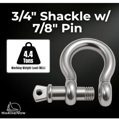 316 Stainless Steel Bow Shackle with Oversized Screw Pin, Marine-Grade Hardware for Anchor Lines, Towing, Dinghies, Canoes, Trailers, Utility Tie-Downs & Off-Road Recovery - size: 3/4" with 7/8" Pin 4.4T WLL, style: 50-pack