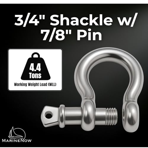 316 Stainless Steel Bow Shackle with Oversized Screw Pin, Marine-Grade Hardware for Anchor Lines, Towing, Dinghies, Canoes, Trailers, Utility Tie-Downs & Off-Road Recovery - size: 3/4" with 7/8" Pin 4.4T WLL, style: 10-Pack