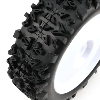 Pre-Glued 1/8 RC Buggy Truggy Tires & Wheels Set 17mm Hex RC Wheels Tires-All-Terrain Deep Tread, Fits Arrma Typhon 3S, Losi TLR 8Ight X/E 2.0 XT/XTE, Traxxas, Team Associated, Redcat, HPI - color: white solid-dish rc wheels