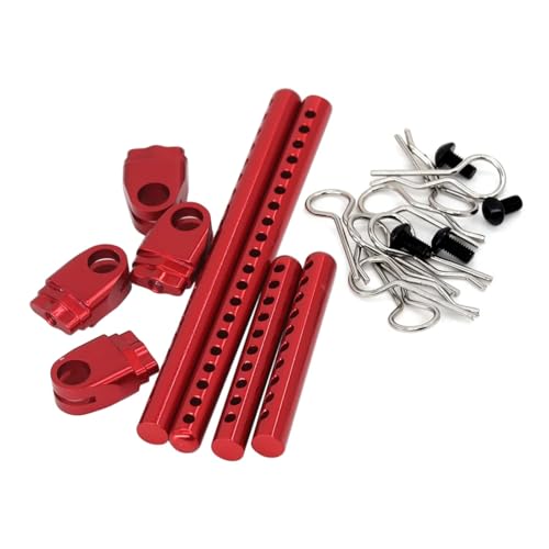 Metal RC Car Body Post Mounts Shell Fixing Columns with R-Clips Set for Tamiya for TT02 TT-02 1/10 Scale On-Road Upgrade Parts (Red) - color: Red