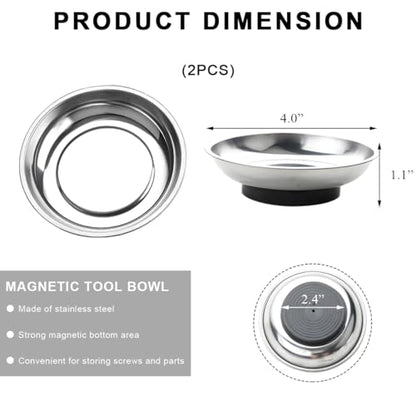 2 PCS Magnetic Parts Tray Set, Stainless Steel 4" Round Magnetic Trays, Mechanic Tool Tray Holder for Screw, Sockets, Bolts, Nuts, Small Metal Parts - color: 4" Round