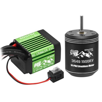 GOUPRC S3548 1900KV Outrunner Brushless Motor with 80A Brushless Crawler ESC Electric Speed Controller Combo Set for 1/10 1/12 RC Crawler Car Upgrades - color: Green 1900kv Motor & 80a Esc
