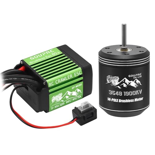 GOUPRC S3548 1900KV Outrunner Brushless Motor with 80A Brushless Crawler ESC 2-3S Combo Set for 1/10 1/12 RC Crawler Car Upgrades - color: Green 1900KV Motor & 80A ESC