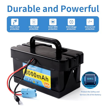 24V 8Ah Lithium Battery for Kids Ride-On Cars & Power Wheels, 25A BMS, 2A Charger,Compatible with Dynacraft Realtree 24V UTVs