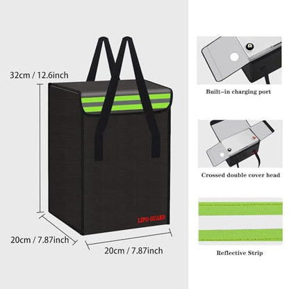 7.9"x7.9"x12.6" Ebike Battery Safe Bag Fireproof Charging Lipo Bag Large Capatity for Lipo Battery Pack Storage Charging Transport, Home Office Travel Fireproof Safe Storage Pouch - size: 200*200*320mm