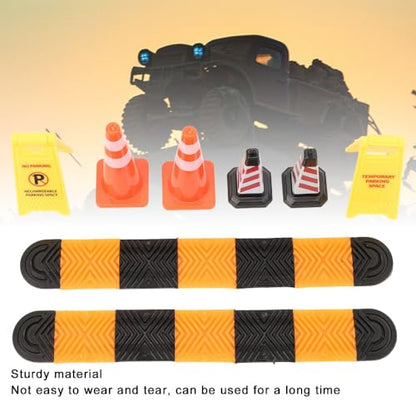 Limen 1/18 1/24 RC Car Scene Accessories Set, Mini Speed Bumps, Traffic Cones and Warning Signs for SCX24 TRX4M RC Crawler Garage Display Decoration