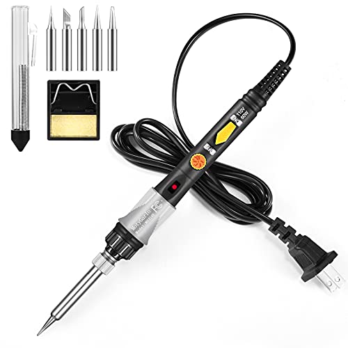 60W Adjustable Temperature Soldering Iron Kit, 8-in-1 Solder Kit Electronics with ON/Off Switch, 5 Soldering Tips, Solder Wire, Stand, Welding Tool for Soldering and Repair