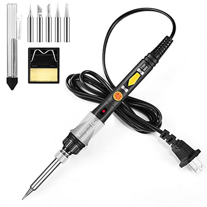 60W Adjustable Temperature Soldering Iron Kit, 8-in-1 Solder Kit Electronics with ON/Off Switch, 5 Soldering Tips, Solder Wire, Stand, Welding Tool for Soldering and Repair
