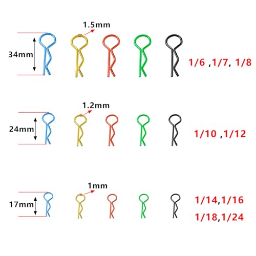 260pcs Universal RC Body Clips Stainless Steel Body Shell Clip R Pins 3 Sizes for All 1/6 1/8 1/10 1/12 1/14 1/18 1/24 Scale HPI Tamiya HSP Exceed RC Car Parts Truck Buggy Shell Replacement
