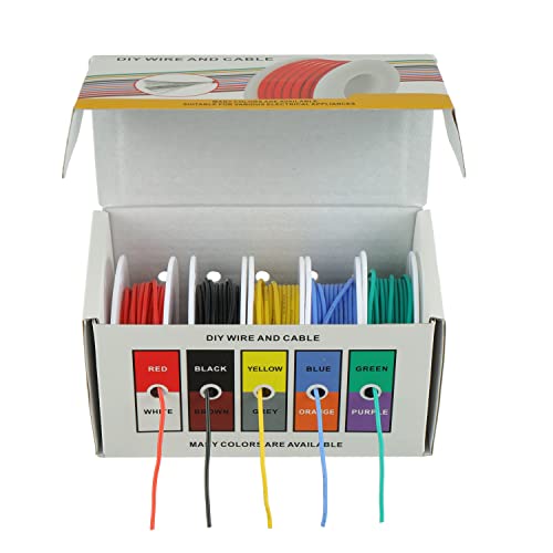 BOJACK 24 AWG Flexible Silicone Wire Electric Wire Hook up Wire Kit 300V Cables with Plus 20 φ3mm Heat Shrink Tubings and a Mini Wire Stripper(5 Colors 19.69Ft Each Color, 24AWG) - size: 24 AWG Silikondraht