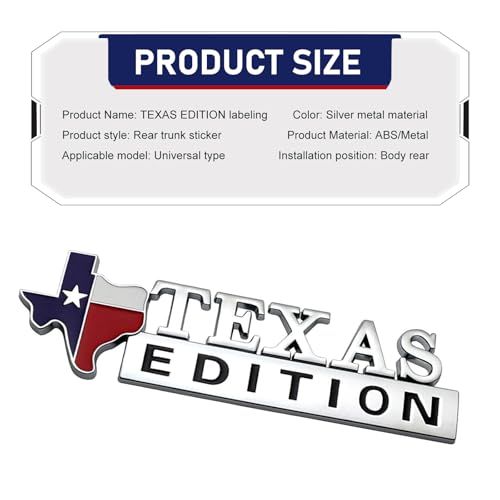 2 PCS Texas Flag Edition Emblems for Car, 3D Metal Off-Road Vehicle Badge Decals, Car Body State Flag Logo Sticker, Universal Personality Badge Modification Sticker for Cars Trucks (Silver)