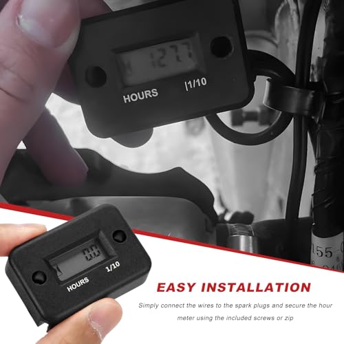 2 PCS Inductive Hour Meter, 3V Waterproof Gas Engine Tachometer Generator Hr Meters, Universal Small Engine Induction Hourmeter for Motorcycles ATVs Boats Dirt Bikes (Black+Red) - color: Black+Red