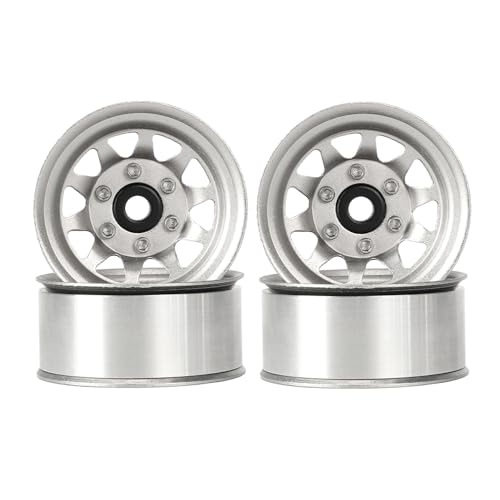 4PCS 1.55 Inch Aluminum Alloy Metal 10Holes Beadlock Wheel Rim Hubs Replacement Accessory for Tamiya AX90069 D90 TF2 CC01 CC02 1/10 RC Crawler Car Upgrade Parts(A-Silver) - color: A-silver