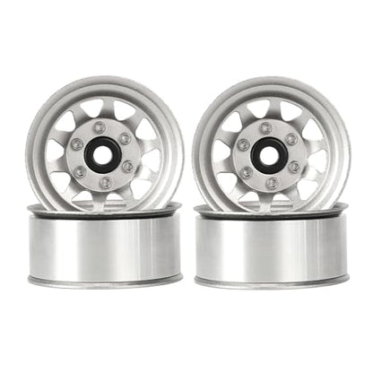 4PCS 1.55 Inch Aluminum Alloy Metal 10Holes Beadlock Wheel Rim Hubs Replacement Accessory for Tamiya AX90069 D90 TF2 CC01 CC02 1/10 RC Crawler Car Upgrade Parts(A-Silver) - color: A-silver