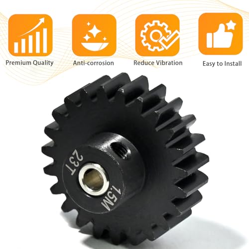 M1.5 23T Pinion Gear 8mm Bore with 8mm to 5mm Shaft Adapter Sleeve, Chromium Steel Motor Gear with Set Screw & Hex Key for Traxxas ARRMA Losi 1/5 1/8 RC Cars - size: 23T