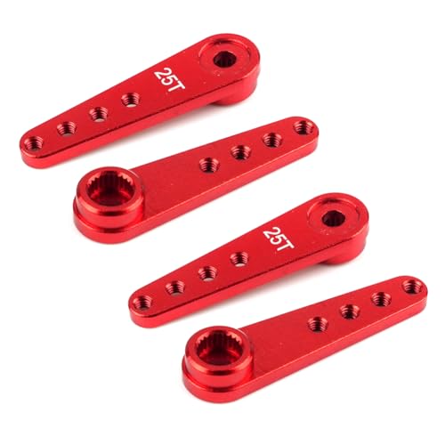 4Pcs Upgraded 25T Spline Servo Horn 37mm/1.46" Aluminum Alloy Long Servo Arm Compatible with MG995/MG996 for 1/10 1/8 RC Car Truck Crawler Boat (Red)