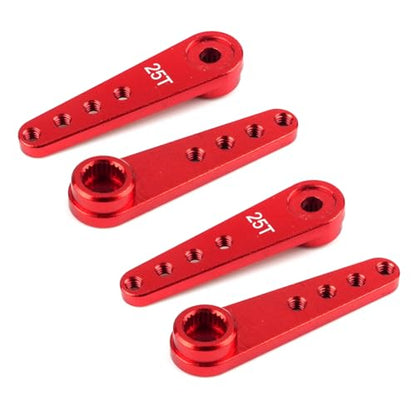 4Pcs Upgraded 25T Spline Servo Horn 37mm/1.46" Aluminum Alloy Long Servo Arm Compatible with MG995/MG996 for 1/10 1/8 RC Car Truck Crawler Boat (Red)