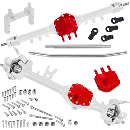 RC Front Rear Axles Upgrades Part for 1/10 SCX10 SCX10 II 90046 90047,Aluminum Alloy Front Rear Axle Hops Up,Silver - color: Silver/Red - (Axles)