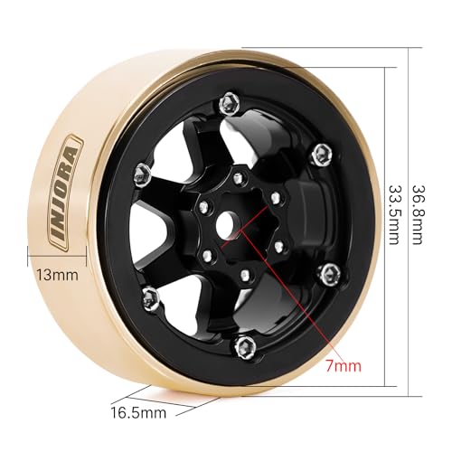 INJORA 1.3" Black Brass -5.25mm Offset Beadlock Wheel for 1/24 1/18 RC - color: Black Brass