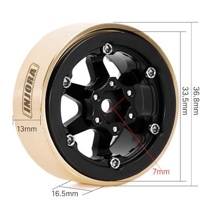 INJORA 1.3" Black Brass -5.25mm Offset Beadlock Wheel for 1/24 1/18 RC - color: Black Brass