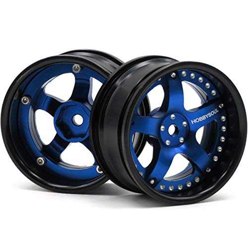 2pcs RC 1/10 Aluminum Alloy Wheel Rims Hex 12mm Adjustable Offset Black & Blue Color Fit 1:10 RC On Road Drift Touring Car Tires - color: Black & Blue