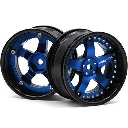 2pcs RC 1/10 Aluminum Alloy Wheel Rims Hex 12mm Adjustable Offset Black & Blue Color Fit 1:10 RC On Road Drift Touring Car Tires - color: Black & Blue