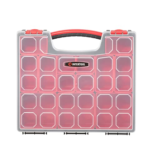 INTERTOOL Hardware Organizer with 13 Removable Bins - Small Parts Storage Tool Box for Nuts, Bolts, Screws, Nails - Portable Handle Transparent Lid with Locks BX08-4031 - style: 13 Removeable Bins