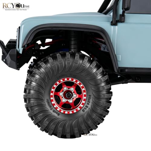 RC 1.0 Beadlock Wheels Tires Set for 1/24 SCX24 FCX24 1/18 Trx4m RC Crawler Car,Aluminum Wheel Rims/Soft Rubber Tires Wheel Tire,(4PCS) 1.0 Beadlock Wheels,Red - color: Red- (Wheel Tires)