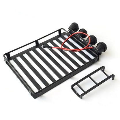 Roof Rack for 1/18 RC Crawler Car TRX4M - Rooftop Luggage Carrier with LED Spotlights & Ladder - 1:18 RC Crawler Decor Upgrade