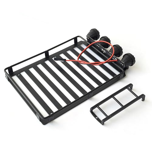 Roof Rack for 1/18 RC Crawler Car TRX4M - Rooftop Luggage Carrier with LED Spotlights & Ladder - 1:18 RC Crawler Decor Upgrade