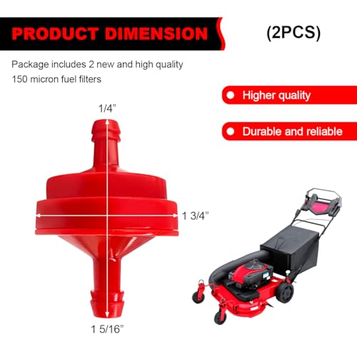 2 PCS Gas Fuel Filters, 150 Micron 1/4 Inch ID Inline Gas Fuel Filter, OEM# BS 298090S Fuel Filter Replacement for Engines without Fuel Pump, Universal Car Accessories