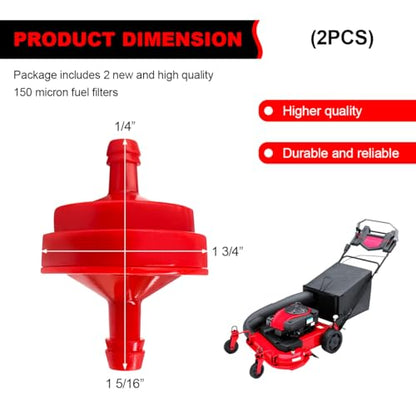 2 PCS Gas Fuel Filters, 150 Micron 1/4 Inch ID Inline Gas Fuel Filter, OEM# BS 298090S Fuel Filter Replacement for Engines without Fuel Pump, Universal Car Accessories