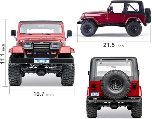 FMS Rochobby 1/10 RC Crawler Mashigan RC Truck 4x4, RC Car with Foldable Front Windcreen, Convertible Top,led Lights and 550 Brushed Motor (not Include Battery and Charger)