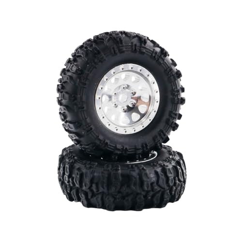 1.0 Inch RC Crawler Wheels and Tires Set, Pre-Mounted Aluminum Wheel & Tire Combo with Foam Inserts, Fit for 1/18 SCX24 SCX30 Micro RC, 4PCS (Silver) - color: Silver