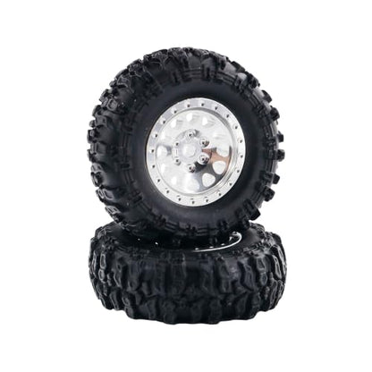 1.0 Inch RC Crawler Wheels and Tires Set, Pre-Mounted Aluminum Wheel & Tire Combo with Foam Inserts, Fit for 1/18 SCX24 SCX30 Micro RC, 4PCS (Silver) - color: Silver