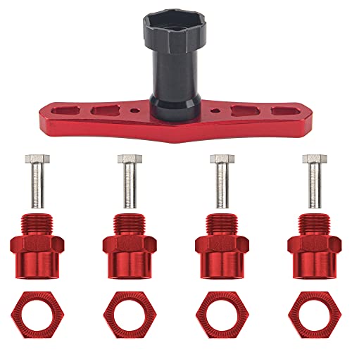 Share Goo 17mm Wheel Hex Wrench & 12mm to 17mm Wheel Hex Drive Hub Adapter 15mm Offset Extension Compatible with Tamiya Axial RC4WD Traxxas Redcat 1/10 RC Car Buggy Truck (Red) - color: Red