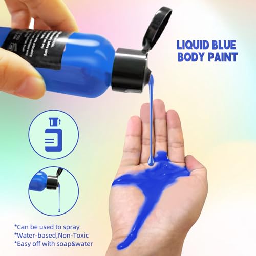 Go Ho Blue Face Body Paint(2.1 oz),Blue Makeup Water Based Face Paint and Body Paint for Airbrush Makeup Special FX, Cosplay, and Halloween Make up - color: Blue