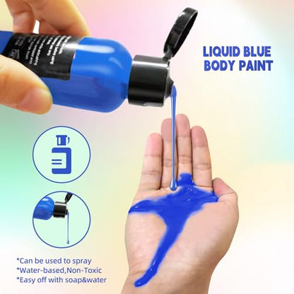 Go Ho Blue Face Body Paint(2.1 oz),Blue Makeup Water Based Face Paint and Body Paint for Airbrush Makeup Special FX, Cosplay, and Halloween Make up - color: Blue