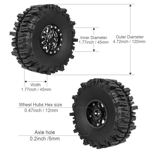 HobbyPark 1.9 Beadlock Wheels for TRX4 Axial SCX10 II III RR10 Wraith Redcat Gen 8 Gen 7 RC4WD 1/10 Scale RC Crawler Car (Black Ring w/Tires) - color: Black Ring W/Tires
