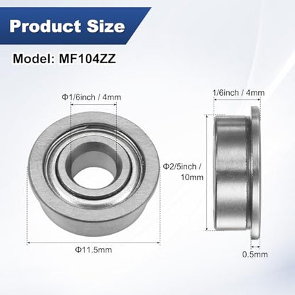 M METERXITY 20-Pack MF104ZZ Flanged Ball Bearing, 4mm x 10mm x 4mm Double Metal Shielded Z1 Chrome (GCr15) Steel Flange Rip Bearings for Wheelbarrow/Printer/Fax Machines/Power Tools - size: 4mm x 10mm x 4mm