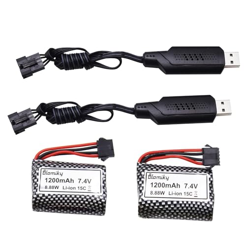 Blomiky 2 Pack 7.4V 1200mAh Li-ion Rechargeable Battery with SM-5P Plug and USB Cable for Some Kind Version TX123 HJ826 RC Boat / R208