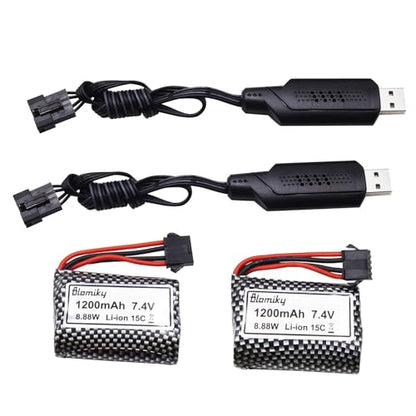 Blomiky 2 Pack 7.4V 1200mAh Li-ion Rechargeable Battery with SM-5P Plug and USB Cable for Some Kind Version TX123 HJ826 RC Boat / R208