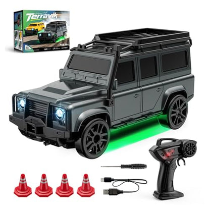 1/64 4WD Mini RC Off-Road Drift Car, 2.4G Crawler Vehicle with LED (Black) | High Speed Brushless Motor, Dual-Speed Mode, 30m Control Distance, Gift for RC Enthusiasts ﻿ - color: Black