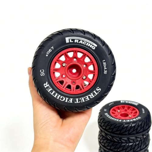 1/8 & 1/10 RC Short Course Truck Tires and Wheels Set 113mm Rubber Tyres 12mm 14mm 17mm Hex Compatible with Traxxas Slash Arrma Senton Tamiya TT02 On Road RC Car 4PCS