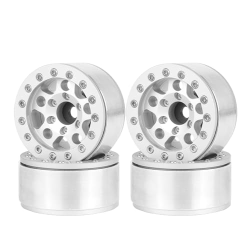 4PCS 1.55 Inch Aluminum Alloy Metal 5Spoke Beadlock Wheel Rim Hubs Replacement Accessory for AX90069 D90 TF2 CC01 Tamiya 1/10 RC Crawler Car Upgrade Parts (Silver) - color: Silver